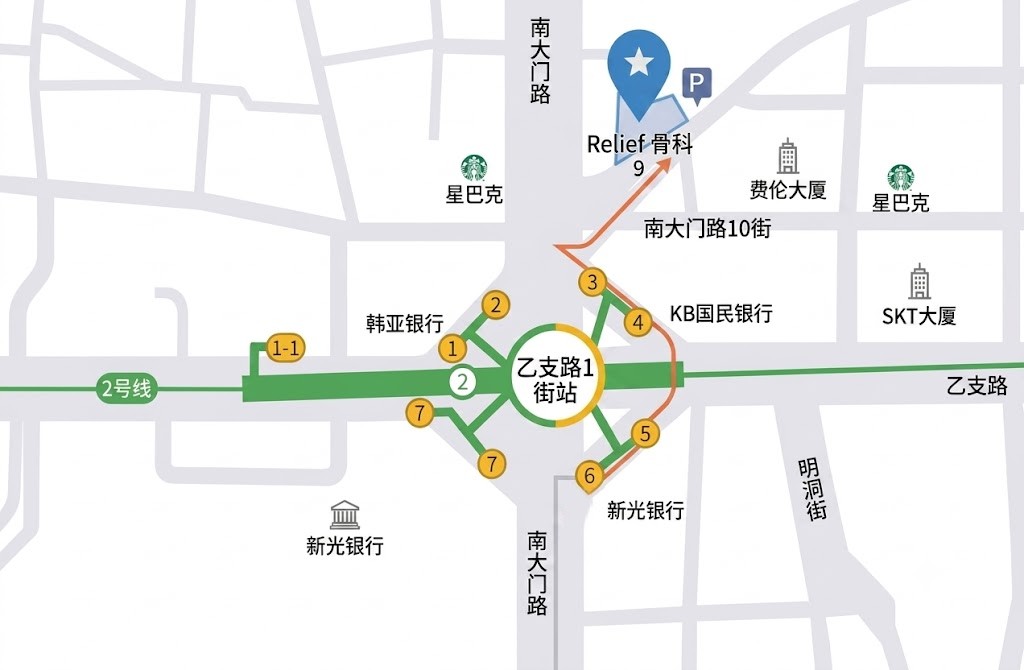Relief 骨科 路线图 — 从乙支路入口站步行至南大门路10街